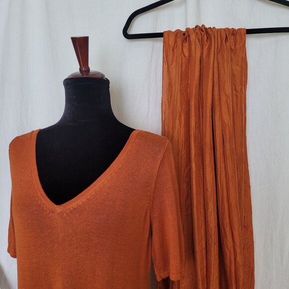 Soft Surroundings Rust Burnt Orange Knit Top W Silk Trim & Silk Scarf Womens PL - Picture 4 of 8